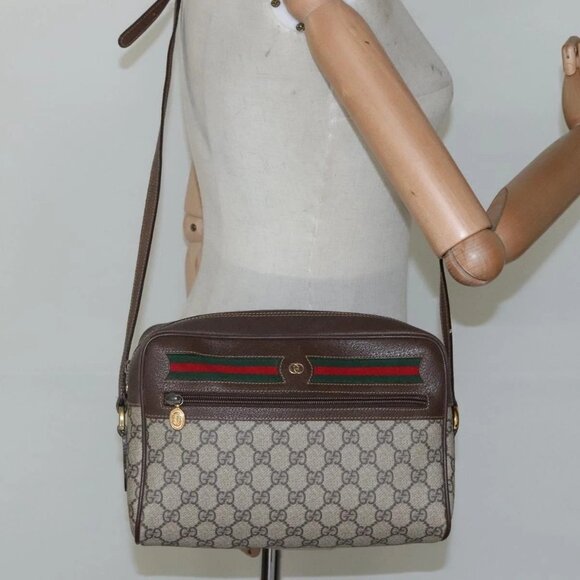 GUCCI GG Supreme Web Sherry Line Bag PVC Beige 4023 001 56 6472 Auth ep7946 - Picture 14 of 16